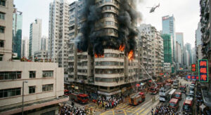 香港で起きた高層マンションの火災