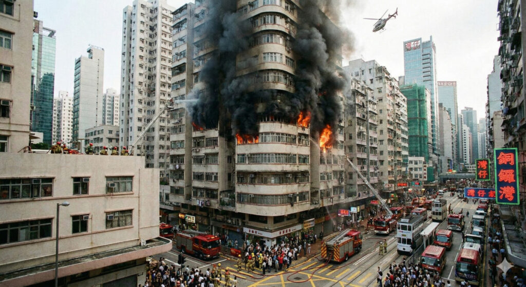 香港で起きた高層マンションの火災